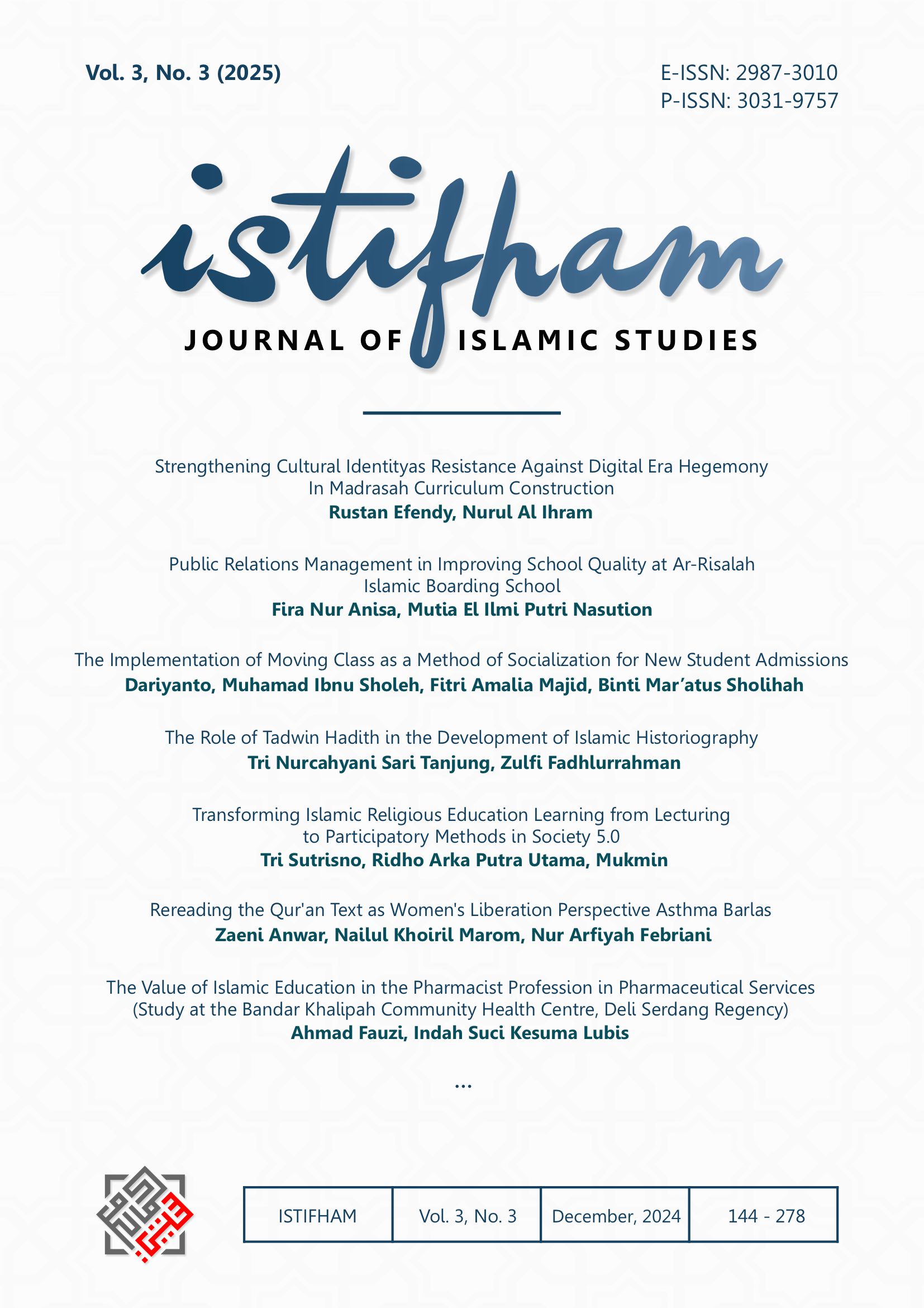 Cover ISTIFHAM: Journal of Islamic Studies
